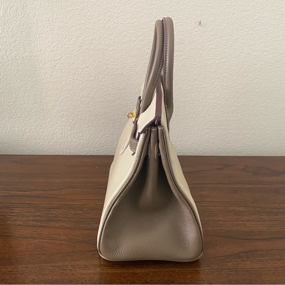 Structured Colorblock Brown Etoupe 30 BK Lock Key Satchel Bag Crossbody C6-1/CT - Picture 3 of 13